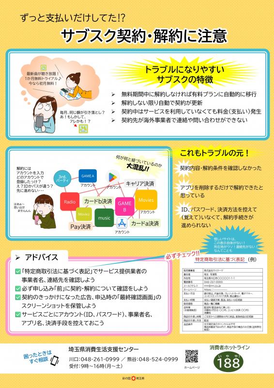 貸出用啓発パネル「サブスク契約解約注意」の画像