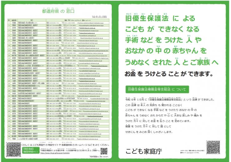 旧優生保護法補償金等わかりやすいリーフレットの表