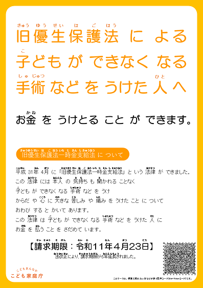 旧優生保護法による子どもができなくなる手術などをうけた人へお金をうけとることができます。