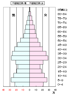 人口ピラミッドによる比較（昭和55年）