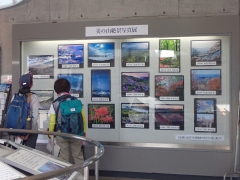 昨年度の美の山絶景写真展、二人が観賞する様子