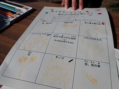 黄色で描かれたネイチャービンゴの用紙