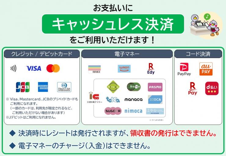 案内掲示「お支払いにキャッシュレス決済をご利用いただけます」