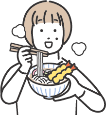 うどんを食べる女性のイラスト