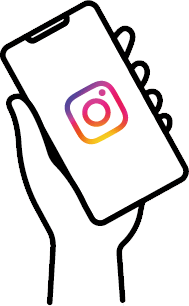 スマートフォンを持つ手のイラスト：インスタグラムのアイコンが表示されている。