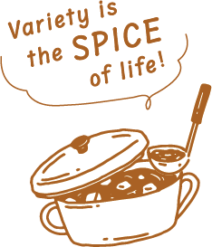 カレーのイラスト：Variety is the SPICE of life!