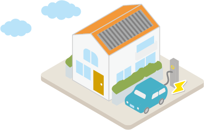 太陽光発電設備設置の家と車を充電しているイラスト