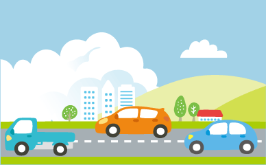 車が道を運転しているイラスト