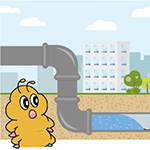 下水道のイメージと埼玉の下水道マスコット「クマムシくん」のイラスト