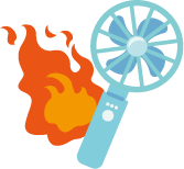 リチウムイオン電池が使われているハンディファンが燃えているイメージイラスト