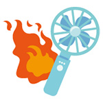 リチウムイオン電池が使われているハンディファンが燃えているイメージイラスト