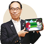 タブレットでバーチャルユースセンターにログインしている様子の大野元裕埼玉県知事