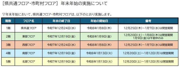 年末年始のスケジュール