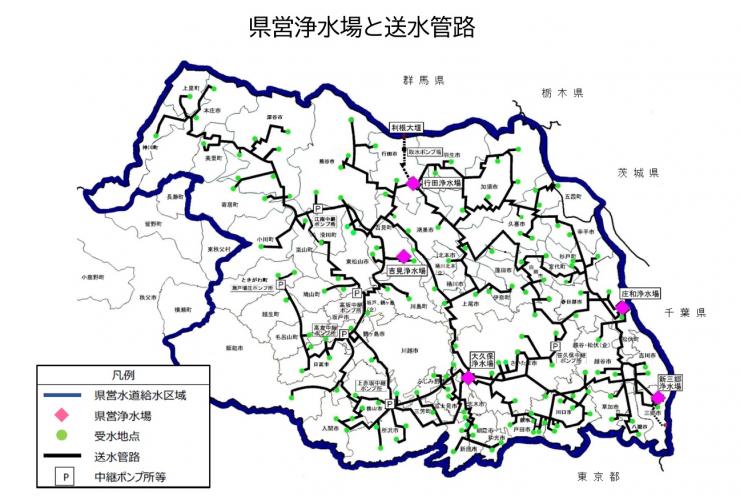 県営浄水場と送水管路
