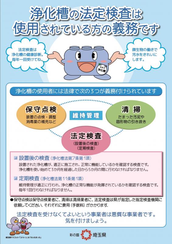 浄化槽の法定検査は使用されている方の義務ですと題されたチラシ