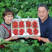 自社で栽培したいちごを持つ高橋様ご夫妻