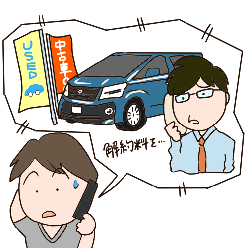 中古自動車の解約料を請求されて困る若い男性のイラスト
