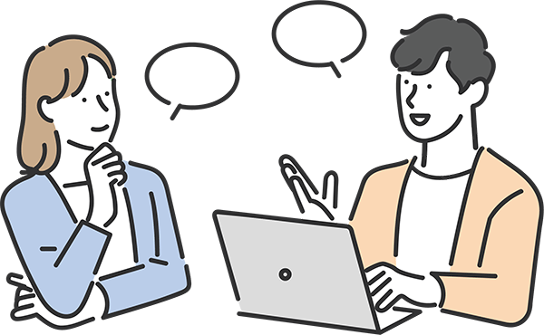 若い男性と女性が話し合っているイラスト