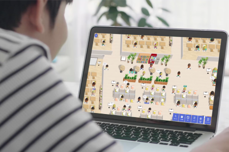 プラットフォームPC画面をみる子どもの写真