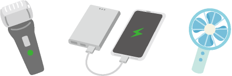 電気かみそり、モバイルバッテリー、ハンディファンのイラスト
