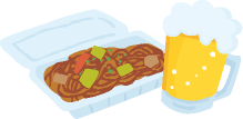 焼きそばとビールのイラスト