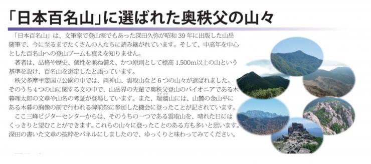 日本百名山に選ばれた奥秩父の山々のパネル