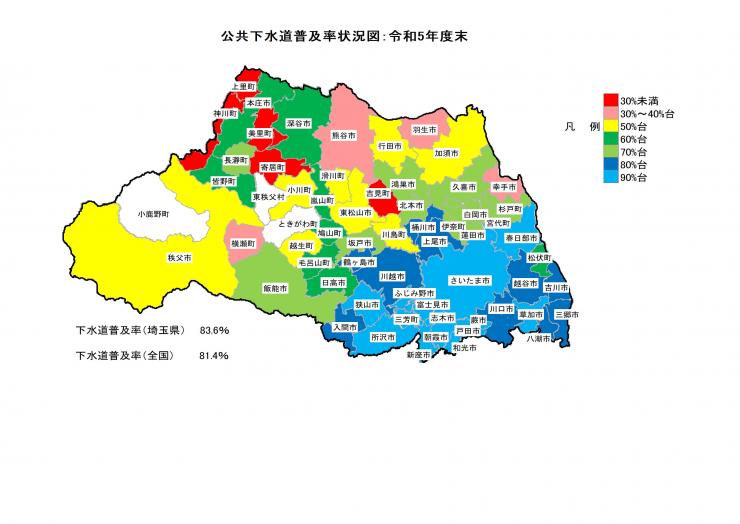 公共下水道普及率色分け