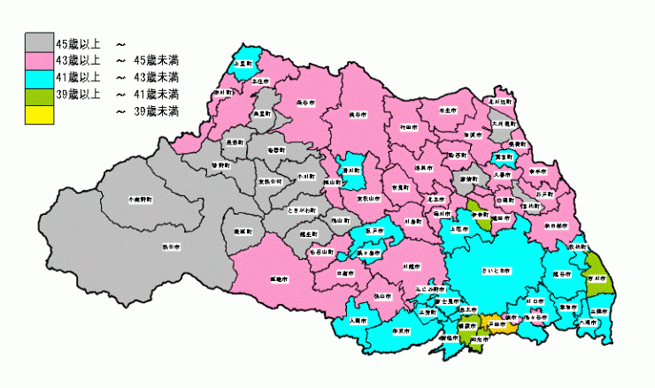 市町村別平均年齢の図